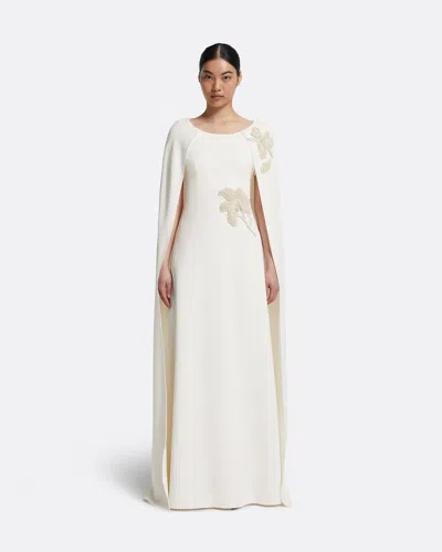 Safiyaa London Yuna Long Dress In Ivory With Pearl