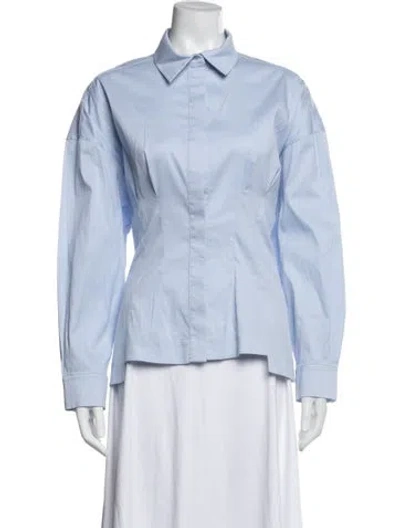 Pre-owned Safiyaa Long Sleeve Button-up Top In Blue