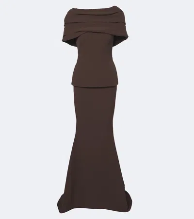 Safiyaa Loura Draped Peplum Crêpe Gown In Brown