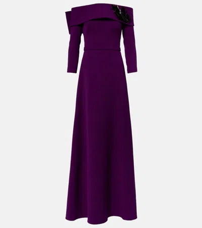Safiyaa Lunelle Embellished Off-shoulder Crêpe Gown In Purple