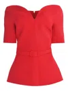 Safiyaa Lyddie V-neck Belted Blouse In Red