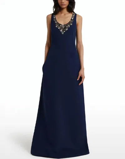 Safiyaa Mariam V-neck Aline Gown With Embellishment In Blue