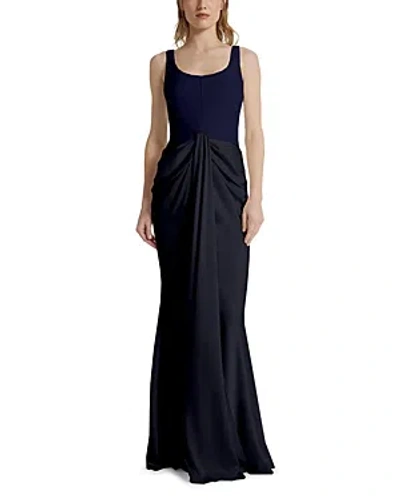 Safiyaa Marlena Scoop Neck Gown In Azurite Crepe