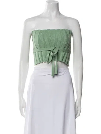 Pre-owned Safiyaa Merino Wool Striped Crop Top In Green