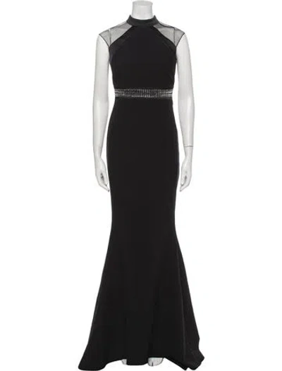 Pre-owned Safiyaa Mock Neck Long Dress In Black