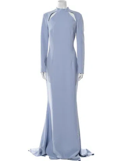Pre-owned Safiyaa Mock Neck Long Dress In Blue