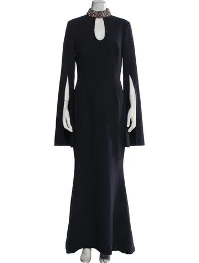Pre-owned Safiyaa Mock Neck Long Dress In Blue