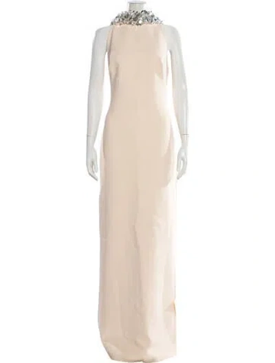 Pre-owned Safiyaa Mock Neck Long Dress In Neutral