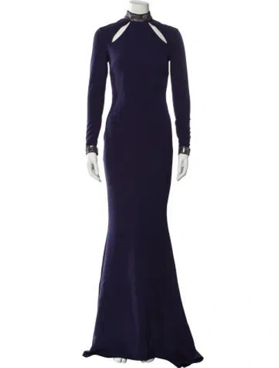 Pre-owned Safiyaa Mock Neck Long Dress In Purple