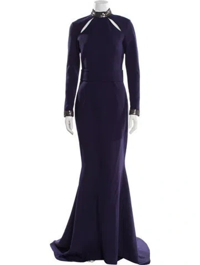 Pre-owned Safiyaa Mock Neck Long Dress W/ Tags In Blue