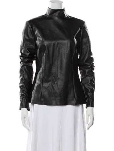 Pre-owned Safiyaa Mock Neck Long Sleeve Top In Black