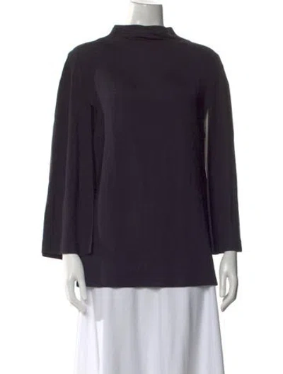 Pre-owned Safiyaa Mock Neck Long Sleeve Top In Blue