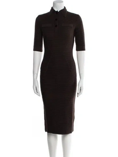 Pre-owned Safiyaa Mock Neck Midi Length Dress W/ Tags In Brown
