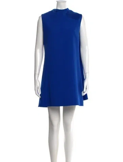 Pre-owned Safiyaa Mock Neck Mini Dress In Blue