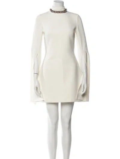 Pre-owned Safiyaa Mock Neck Mini Dress In Neutrals