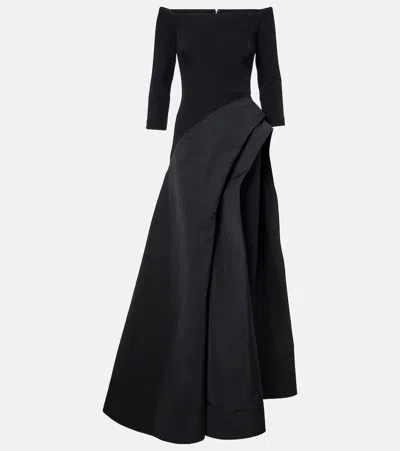 Safiyaa Nila Draped Off-shoulder Crêpe Gown In Black
