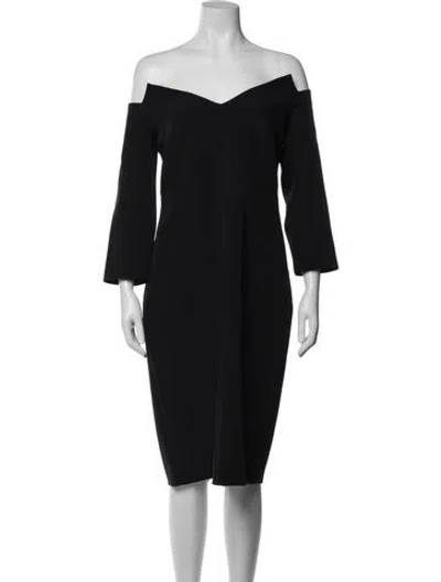 Pre-owned Safiyaa Off-the-shoulder Knee-length Dress In Black