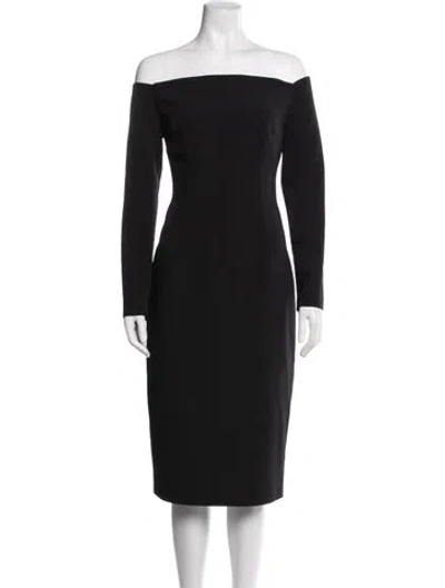 Pre-owned Safiyaa Off-the-shoulder Knee-length Dress In Black