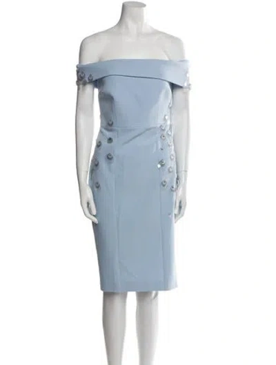 Pre-owned Safiyaa Off-the-shoulder Knee-length Dress In Blue