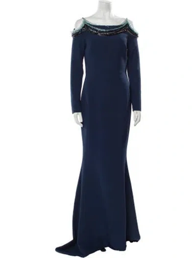 Pre-owned Safiyaa Off-the-shoulder Long Dress In Blue