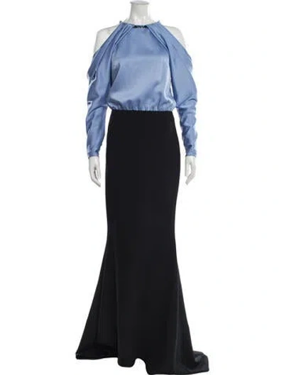 Pre-owned Safiyaa Off-the-shoulder Long Dress In Blue