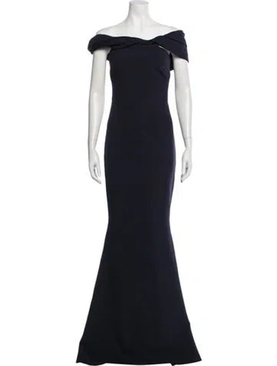 Pre-owned Safiyaa Off-the-shoulder Long Dress In Blue
