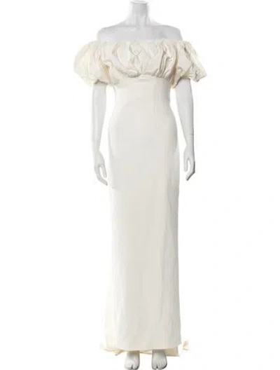 Pre-owned Safiyaa Off-the-shoulder Long Dress In Neutral