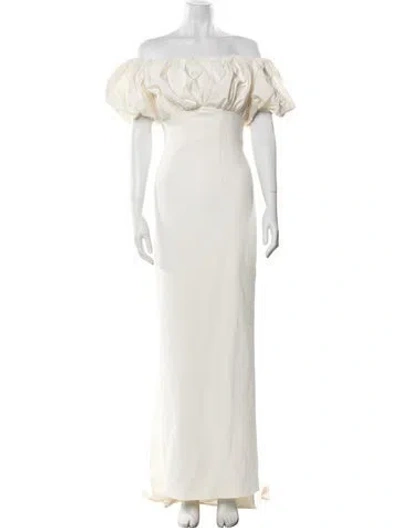 Pre-owned Safiyaa Off-the-shoulder Long Dress In Neutral