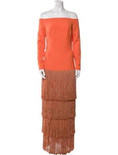 Pre-owned Safiyaa Off-the-shoulder Long Dress In Orange