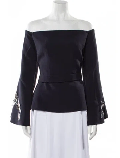 Pre-owned Safiyaa Off-the-shoulder Long Sleeve Blouse In Blue