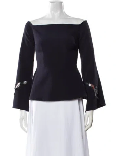 Pre-owned Safiyaa Off-the-shoulder Long Sleeve Top In Blue