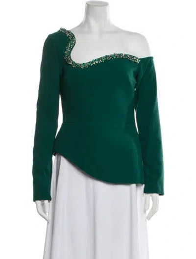 Pre-owned Safiyaa Off-the-shoulder Long Sleeve Top In Green