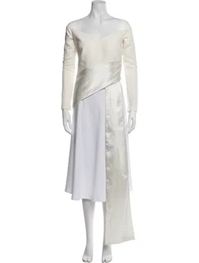 Pre-owned Safiyaa Off-the-shoulder Long Sleeve Top In Neutrals