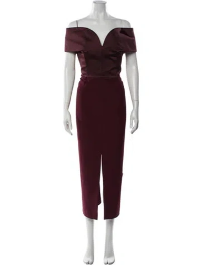 Pre-owned Safiyaa Off-the-shoulder Midi Length Dress In Burgundy