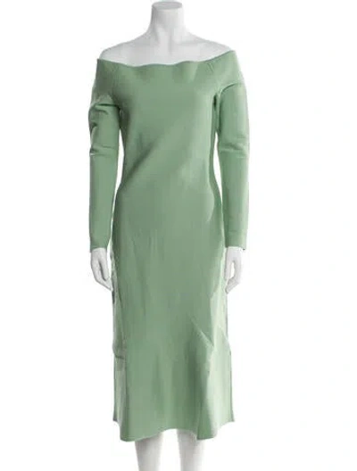Pre-owned Safiyaa Off-the-shoulder Midi Length Dress W/ Tags In Green