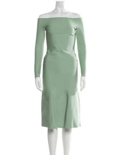 Pre-owned Safiyaa Off-the-shoulder Midi Length Dress W/ Tags In Green