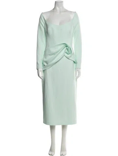 Pre-owned Safiyaa Off-the-shoulder Midi Length Dress W/ Tags In Green