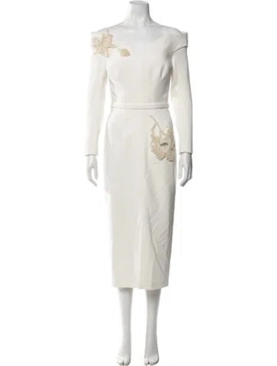 Pre-owned Safiyaa Off-the-shoulder Midi Length Dress W/ Tags In Neutrals