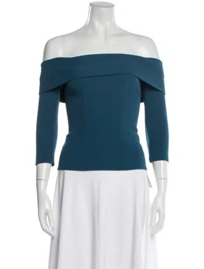 Pre-owned Safiyaa Off-the-shoulder Three-quarter Sleeve Top In Blue