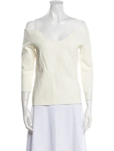 Pre-owned Safiyaa Off-the-shoulder Three-quarter Sleeve Top In Neutral