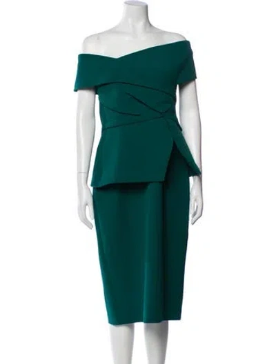 Pre-owned Safiyaa One-shoulder Knee-length Dress In Green