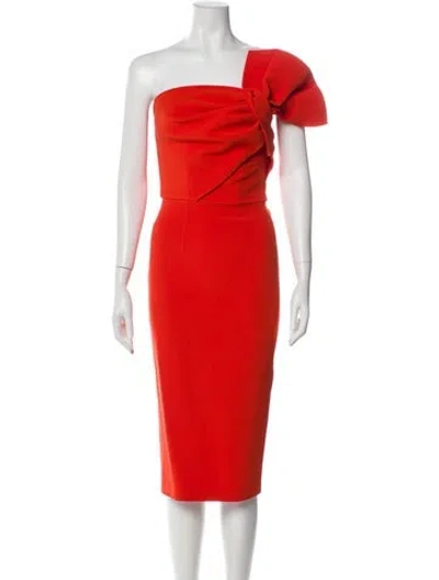 Pre-owned Safiyaa One-shoulder Knee-length Dress In Orange