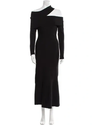 Pre-owned Safiyaa One-shoulder Long Dress In Black