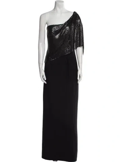 Pre-owned Safiyaa One-shoulder Long Dress In Black