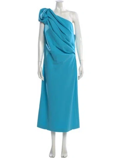 Pre-owned Safiyaa One-shoulder Long Dress In Blue