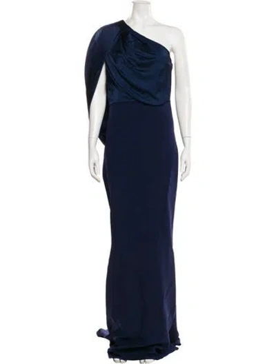 Pre-owned Safiyaa One-shoulder Long Dress In Blue