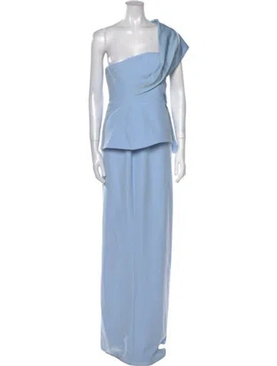 Pre-owned Safiyaa One-shoulder Long Dress In Blue