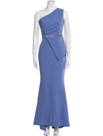 Pre-owned Safiyaa One-shoulder Long Dress In Blue