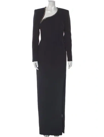 Pre-owned Safiyaa One-shoulder Long Dress In Gray