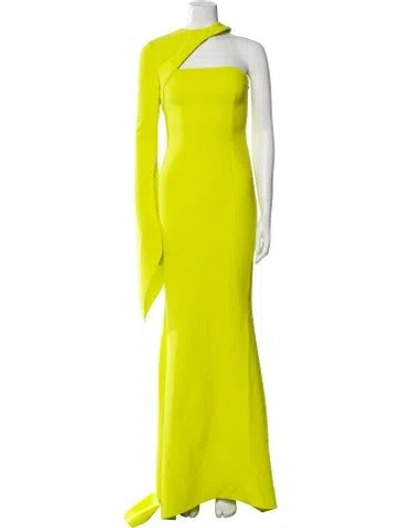 Pre-owned Safiyaa One-shoulder Long Dress In Green